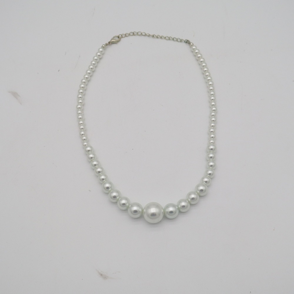 White Graduated Faux Pearl Necklace Adjustable Silver Tone Lobster Clasp
